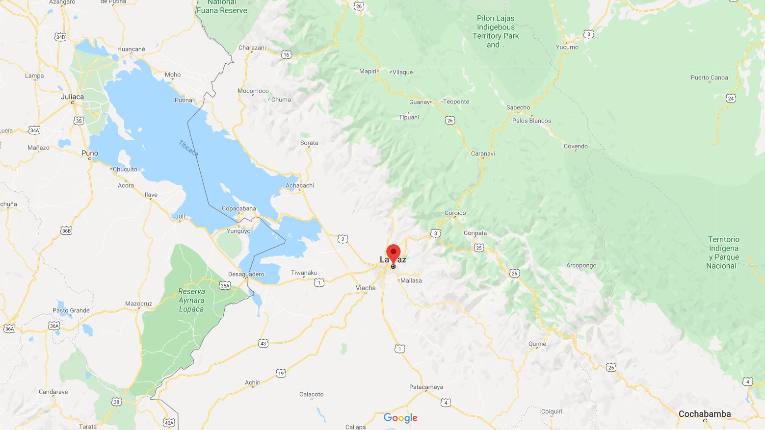 Mapa La Paz Bolivia cordillera real